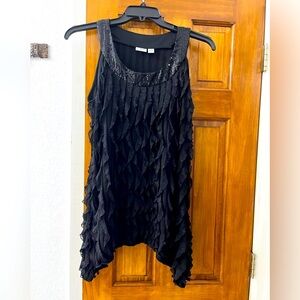 Dressy fringe Top with Sequined neckline size 14-16W